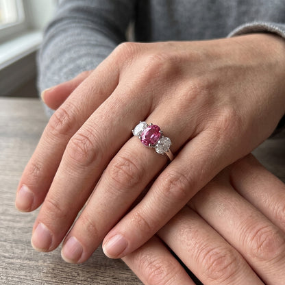 Oval Cut Pink Sapphire And Natural Earth Mined Diamonds 4 Ct Ring White Gold 14K