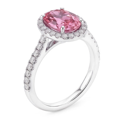 Oval Cut Pink Sapphire & Round Natural Earth Mined Diamonds 2.25 Ct Ring 14K White Gold