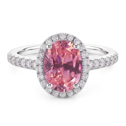 Oval Cut Pink Sapphire & Round Natural Earth Mined Diamonds 2.25 Ct Ring 14K White Gold