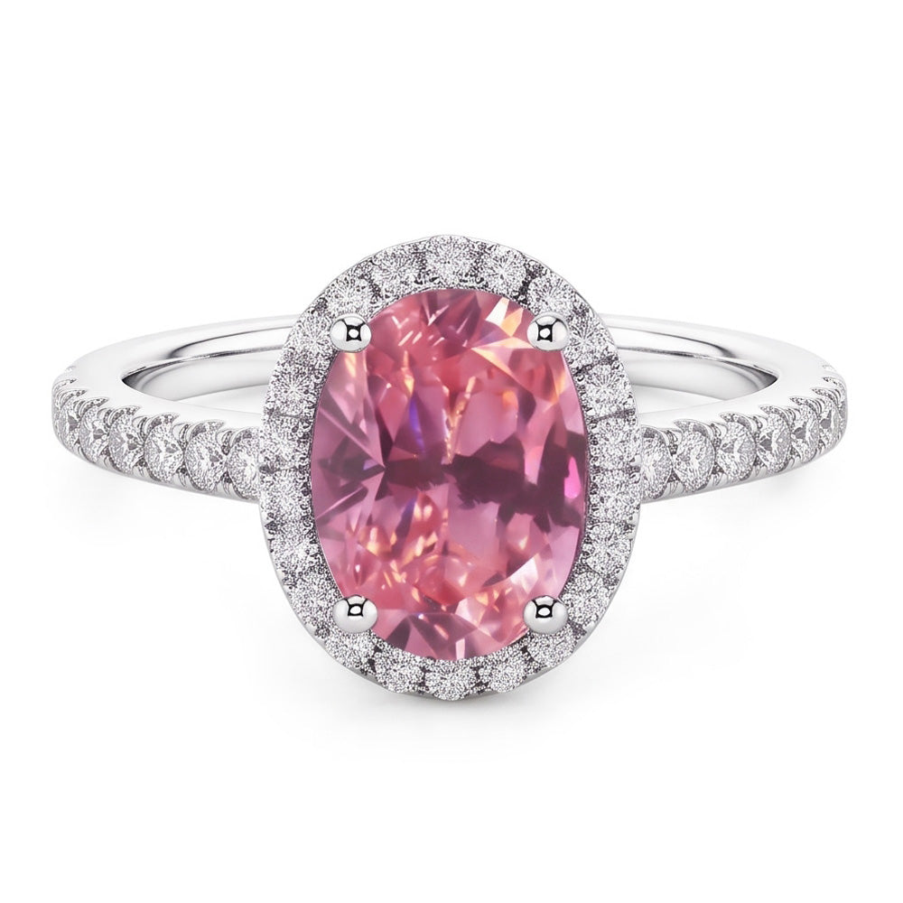 Oval Cut Pink Sapphire & Round Natural Earth Mined Diamonds 2.25 Ct Ring 14K White Gold