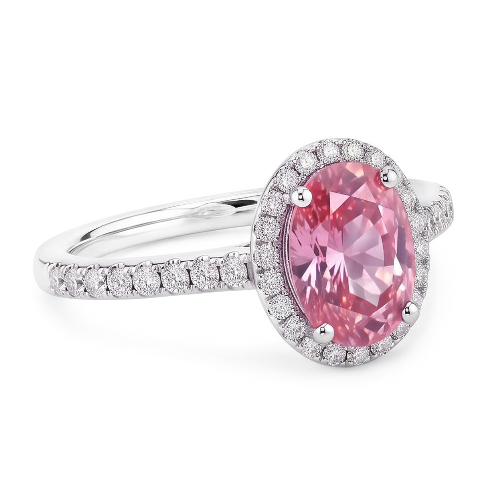 Oval Cut Pink Sapphire & Round Natural Earth Mined Diamonds 2.25 Ct Ring 14K White Gold