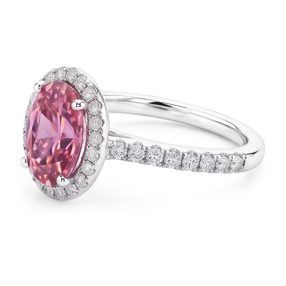 Oval Cut Pink Sapphire & Round Natural Earth Mined Diamonds 2.25 Ct Ring 14K White Gold