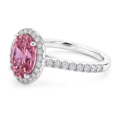 Oval Cut Pink Sapphire & Round Natural Earth Mined Diamonds 2.25 Ct Ring 14K White Gold