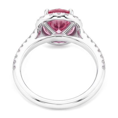 Oval Cut Pink Sapphire & Round Natural Earth Mined Diamonds 2.25 Ct Ring 14K White Gold