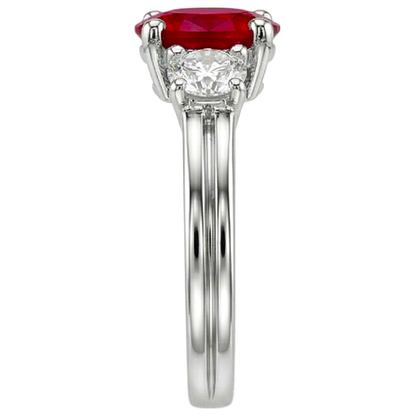 Oval Cut Red Ruby And Natural Earth Mined Diamond Three Stone Ring Gold 14K 1.80 Carats