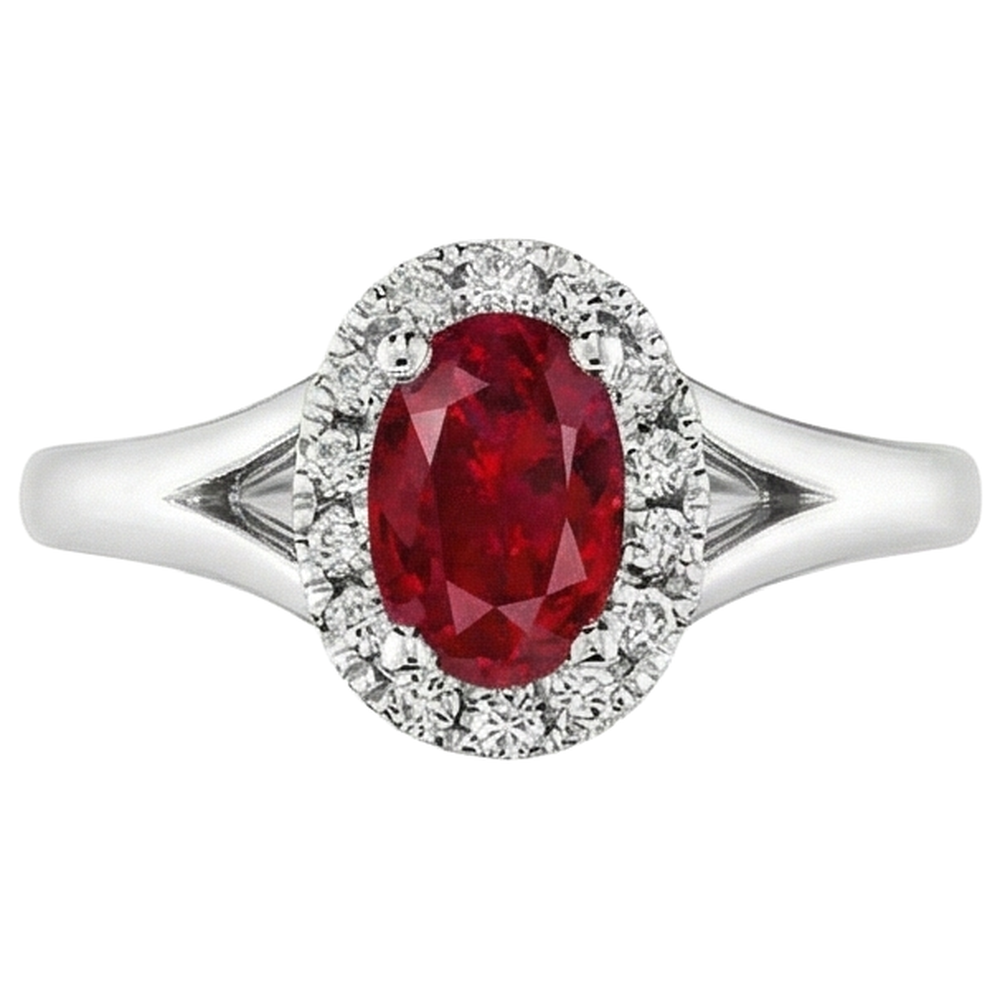 Oval Cut Red Ruby And Round Natural Earth Mined Diamond Ring White Gold 3.25 Carats