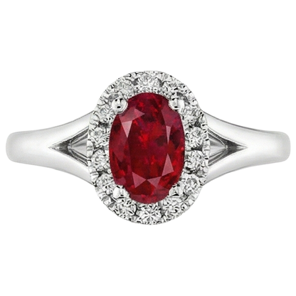 Oval Cut Red Ruby And Round Natural Earth Mined Diamond Ring White Gold 3.25 Carats