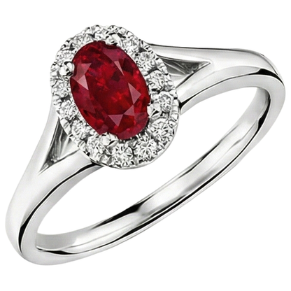 Oval Cut Red Ruby And Round Natural Earth Mined Diamond Ring White Gold 3.25 Carats