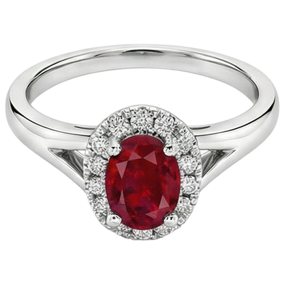 Oval Cut Red Ruby And Round Natural Earth Mined Diamond Ring White Gold 3.25 Carats