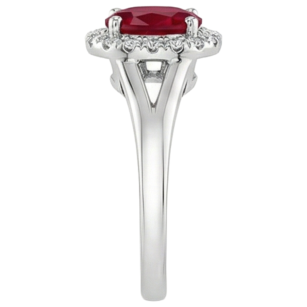 Oval Cut Red Ruby And Round Natural Earth Mined Diamond Ring White Gold 3.25 Carats