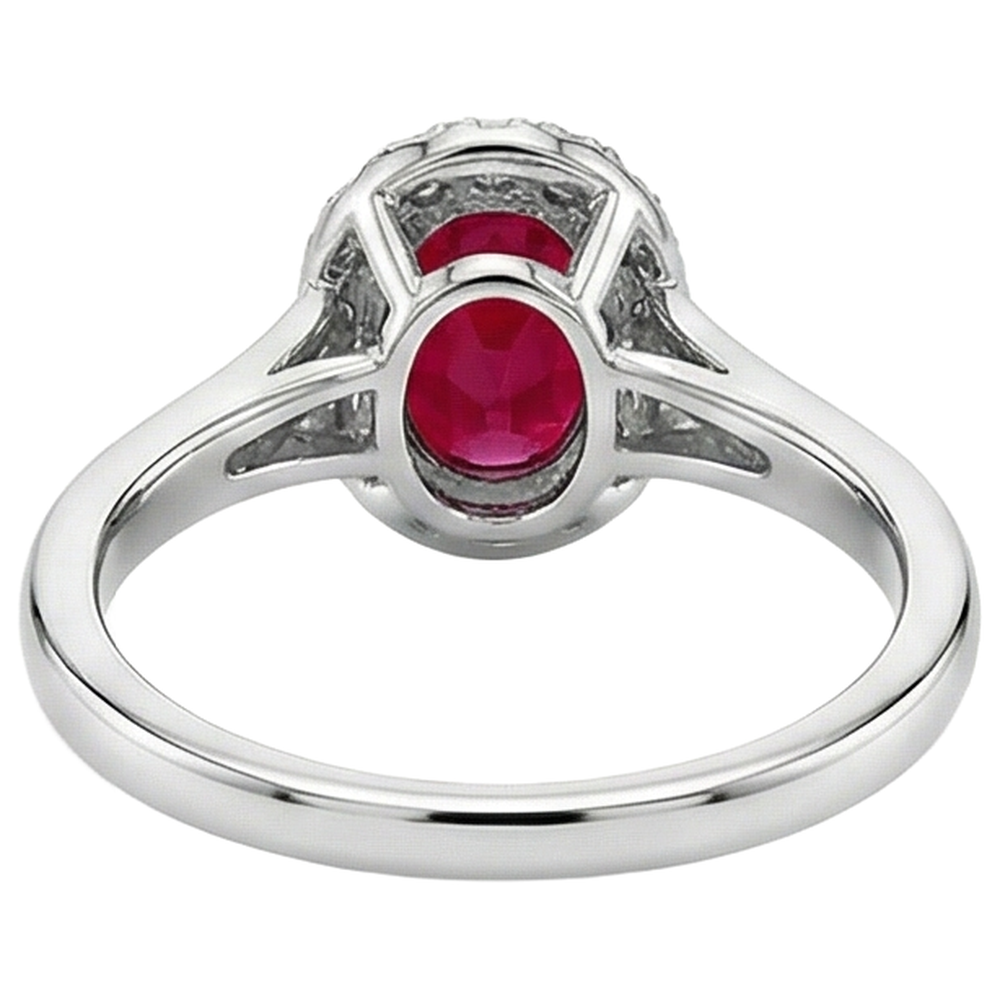 Oval Cut Red Ruby And Round Natural Earth Mined Diamond Ring White Gold 3.25 Carats