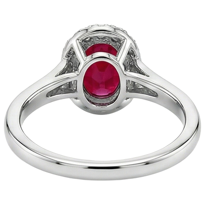Oval Cut Red Ruby And Round Natural Earth Mined Diamond Ring White Gold 3.25 Carats