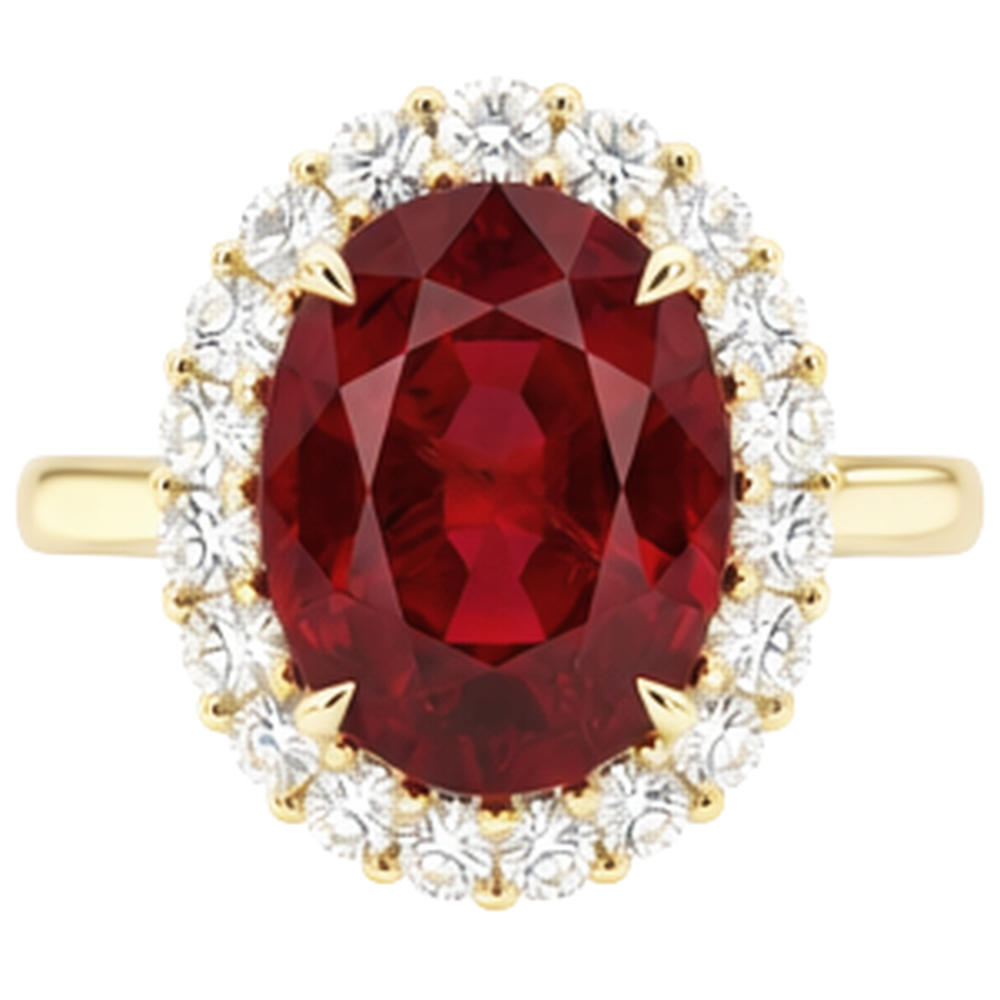 Oval Cut Red Ruby IGI CERTIFIED With Round Diamond Ring 5.35 Carats Gold 14K