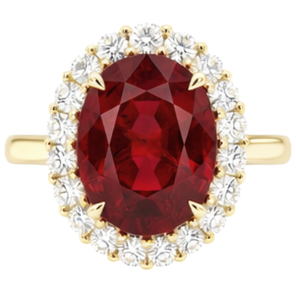 Oval Cut Red Ruby IGI CERTIFIED With Round Diamond Ring 5.35 Carats Gold 14K