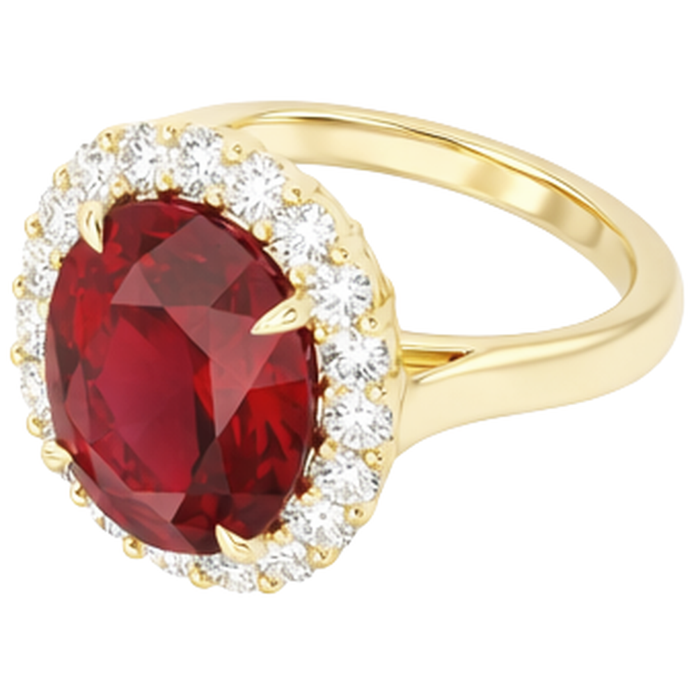 Oval Cut Red Ruby IGI CERTIFIED With Round Diamond Ring 5.35 Carats Gold 14K