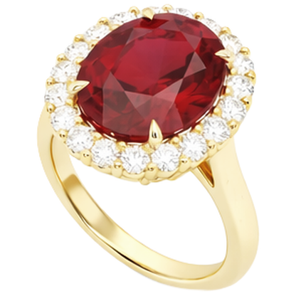 Oval Cut Red Ruby IGI CERTIFIED With Round Diamond Ring 5.35 Carats Gold 14K