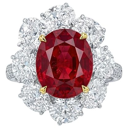 Oval Cut Red Ruby With Round Natural Earth Mined Diamond Ring 4.50 Carats Gold 14K
