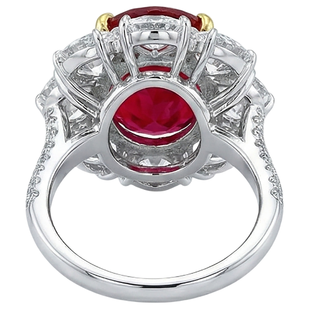 Oval Cut Red Ruby With Round Natural Earth Mined Diamond Ring 4.50 Carats Gold 14K