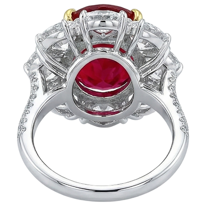Oval Cut Red Ruby With Round Natural Earth Mined Diamond Ring 4.50 Carats Gold 14K
