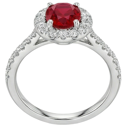 natural round ruby 4ct ring close up detail