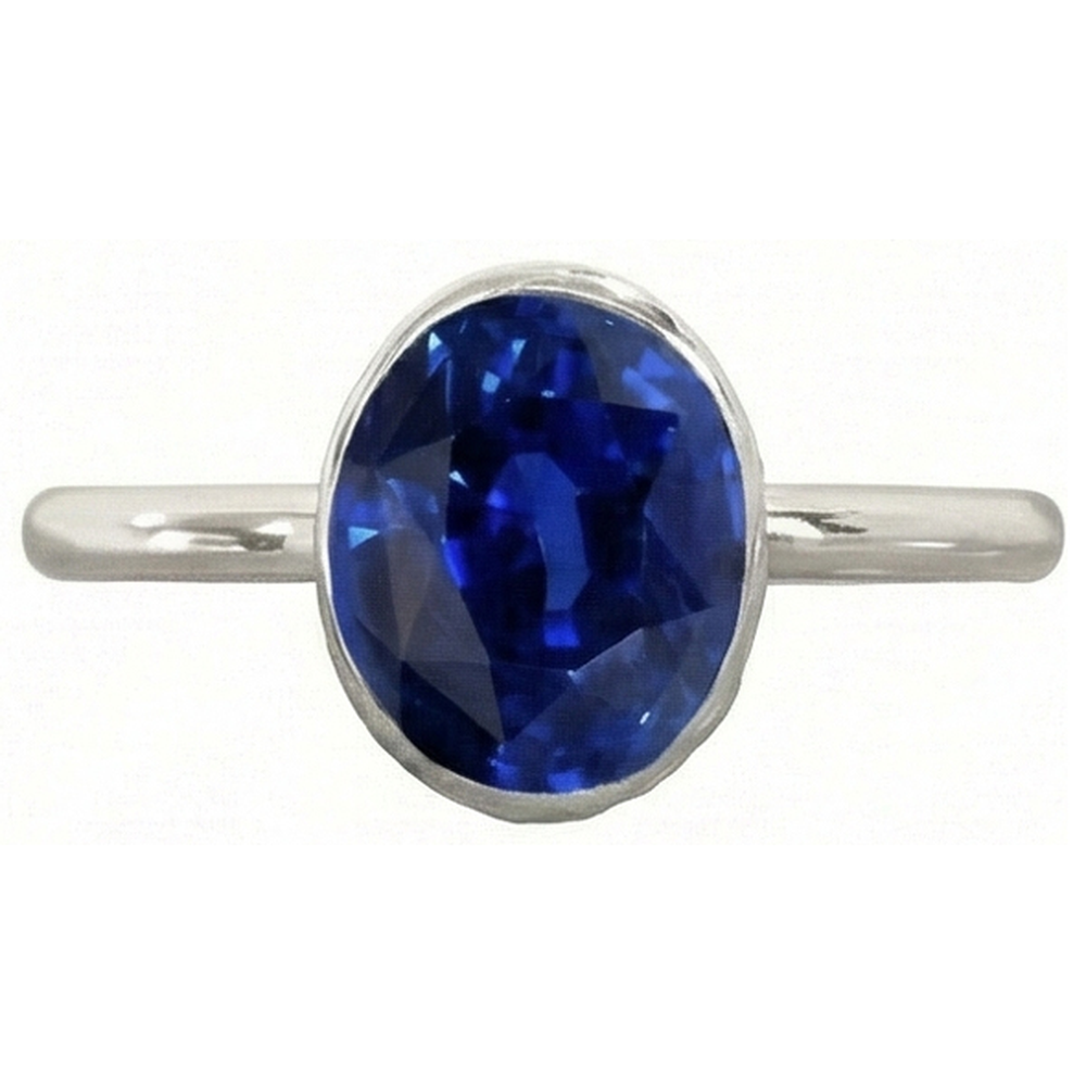 Natural Real ( Not Lab Grown )  Oval Cut Sapphire Solitaire Ring Bezel Set 2 Carats Ladies Jewelry