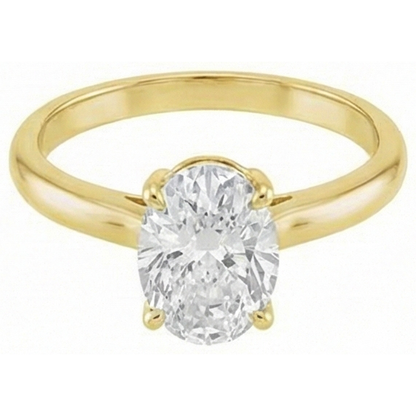 Oval Cut Solitaire Engagement Ring 4 Carats Yellow Gold Earth Mined Natural Real Diamond ( Not Lab Grown )