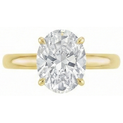 Oval Cut Solitaire Engagement Ring 4 Carats Yellow Gold Earth Mined Natural Real Diamond ( Not Lab Grown )