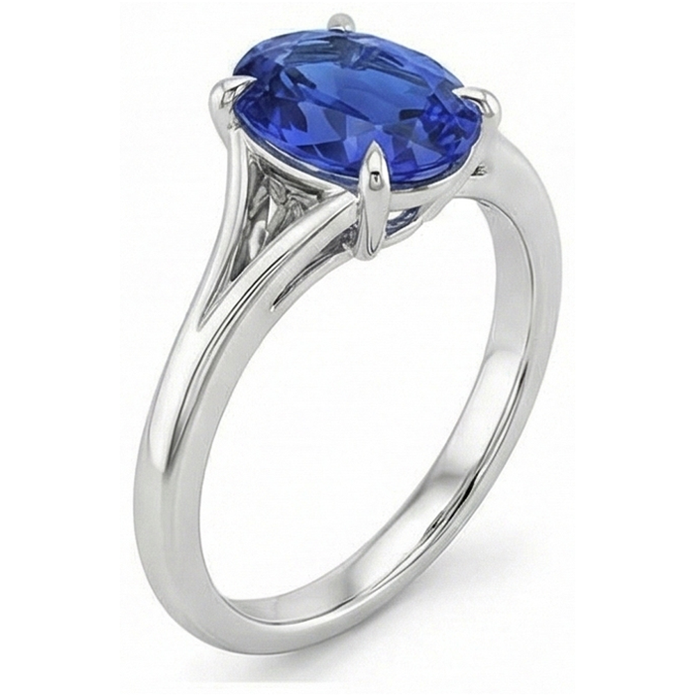 Natural Real ( Not Lab Grown )  Oval Cut Solitaire Sapphire Engagement Ring