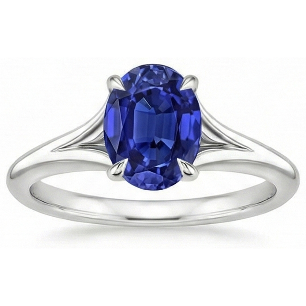 Natural Real ( Not Lab Grown )  Oval Cut Solitaire Sapphire Engagement Ring