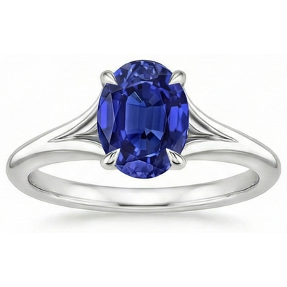 Natural Real ( Not Lab Grown )  Oval Cut Solitaire Sapphire Engagement Ring