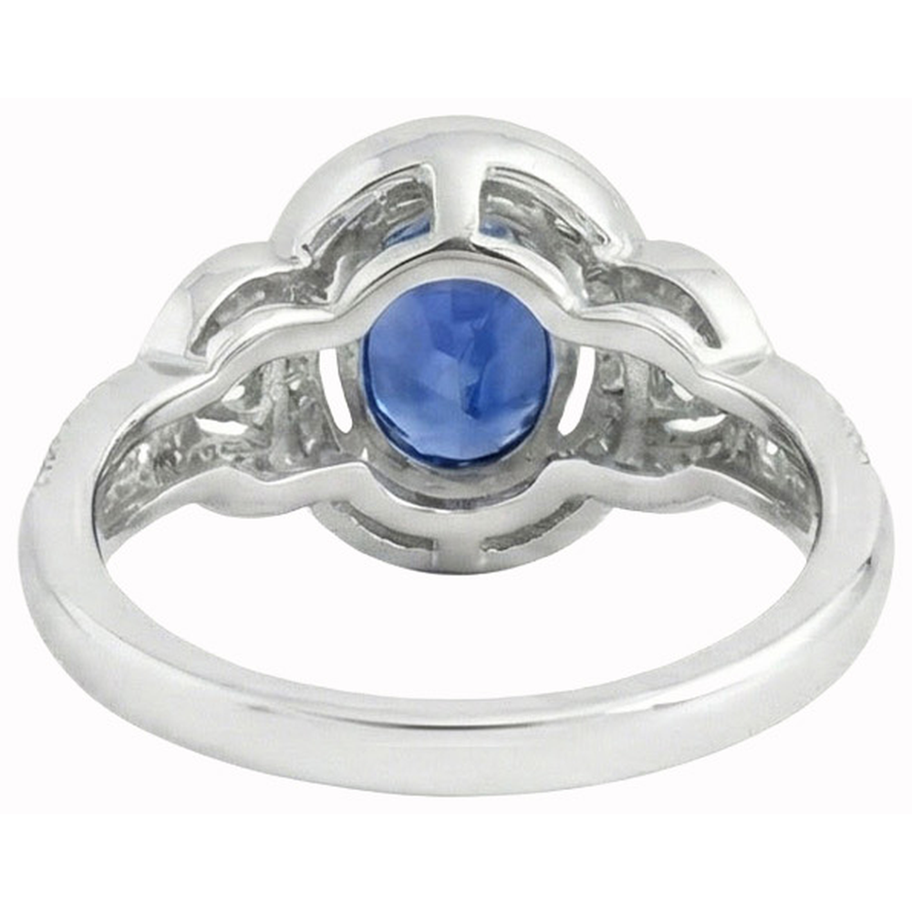 Oval Cut Sri Lanka Sapphire And Natural Earth Mined Diamond Ring White Gold 14K 3 Ct