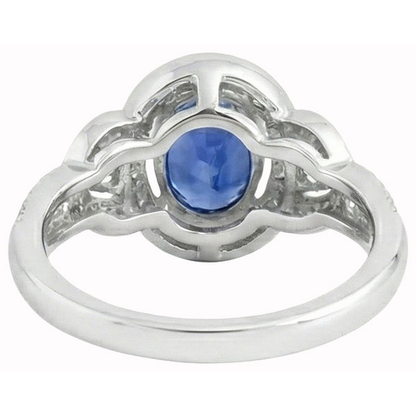 Oval Cut Sri Lanka Sapphire And Natural Earth Mined Diamond Ring White Gold 14K 3 Ct