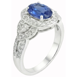 Oval Cut Sri Lanka Sapphire And Natural Earth Mined Diamond Ring White Gold 14K 3 Ct