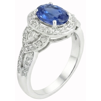 Oval Cut Sri Lanka Sapphire And Natural Earth Mined Diamond Ring White Gold 14K 3 Ct