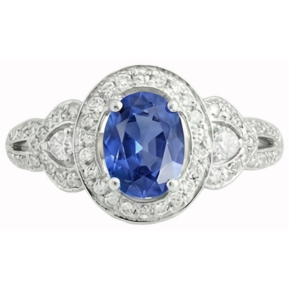 Oval Cut Sri Lanka Sapphire And Natural Earth Mined Diamond Ring White Gold 14K 3 Ct