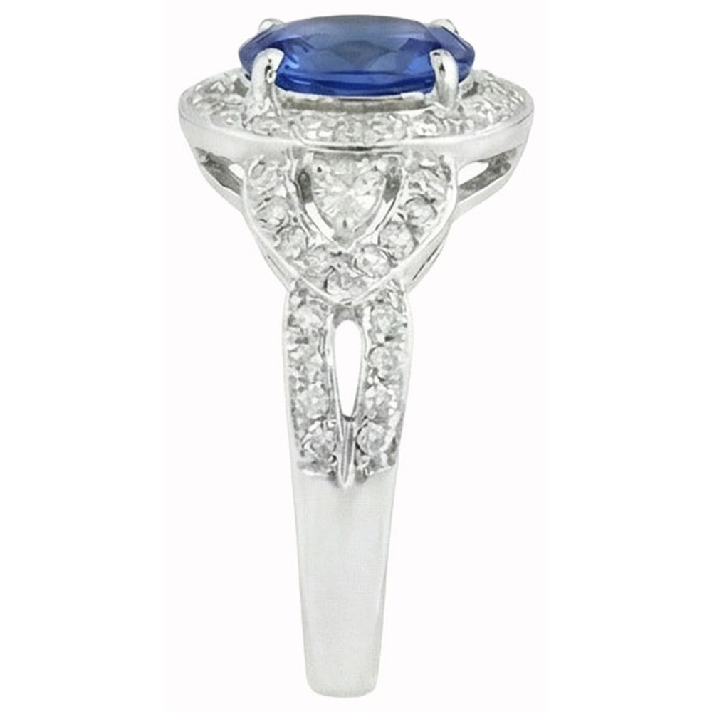 Oval Cut Sri Lanka Sapphire And Natural Earth Mined Diamond Ring White Gold 14K 3 Ct
