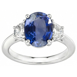 Oval Cut Sri Lanka Sapphire & Natural Earth Mined Diamond 3 Stone Ring 2 Carats WG 14K