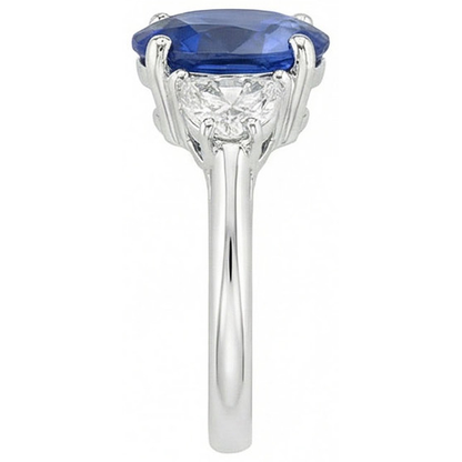 Oval Cut Sri Lanka Sapphire & Natural Earth Mined Diamond 3 Stone Ring 2 Carats WG 14K