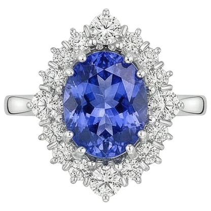 Oval Cut Tanzanite With Round Natural Earth Mined Diamonds 5.20 Ct Ring White Gold 14K