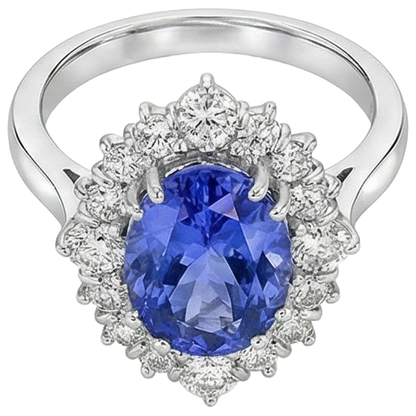 Oval Cut Tanzanite With Round Natural Earth Mined Diamonds 5.20 Ct Ring White Gold 14K