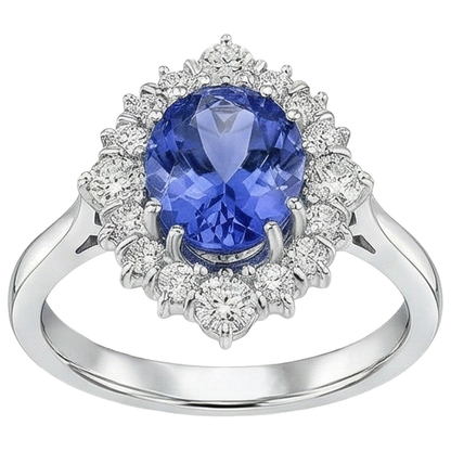 Oval Cut Tanzanite With Round Natural Earth Mined Diamonds 5.20 Ct Ring White Gold 14K