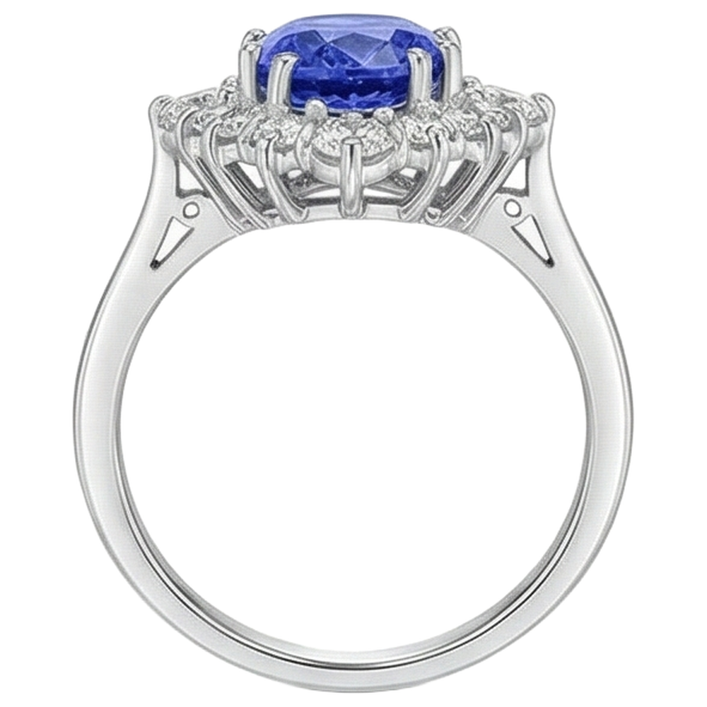 Oval Cut Tanzanite With Round Natural Earth Mined Diamonds 5.20 Ct Ring White Gold 14K