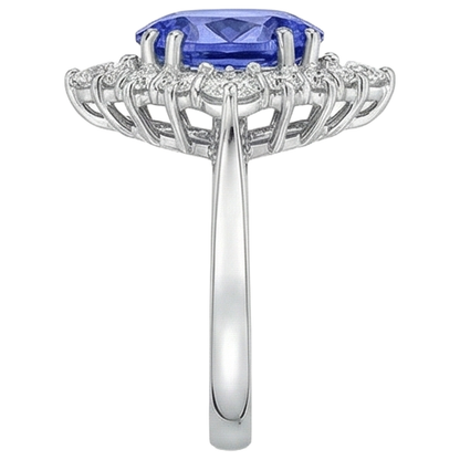 Oval Cut Tanzanite With Round Natural Earth Mined Diamonds 5.20 Ct Ring White Gold 14K