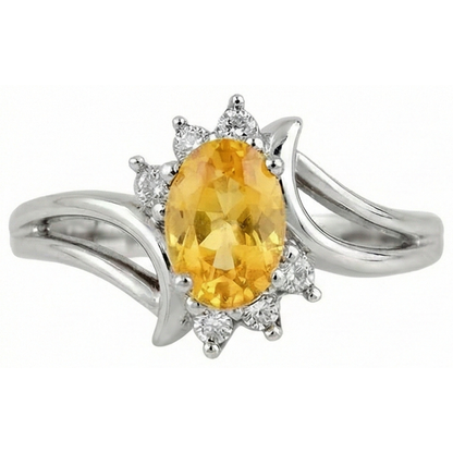 Oval Cut Yellow Sapphire And Round Natural Earth Mined Diamonds Wedding Ring Gold 14K
