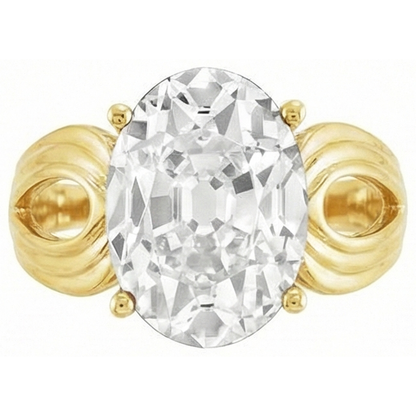 Oval Earth Mined Natural Real Diamond ( Not Lab Grown ) Old Cut Ring 5 Carats Yellow Gold