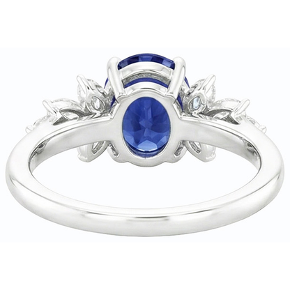 Oval Gemstone Blue Sapphire Ring With Marquise Natural Earth Mined Diamonds 3.50 Carats