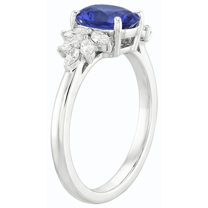 Oval Gemstone Blue Sapphire Ring With Marquise Natural Earth Mined Diamonds 3.50 Carats