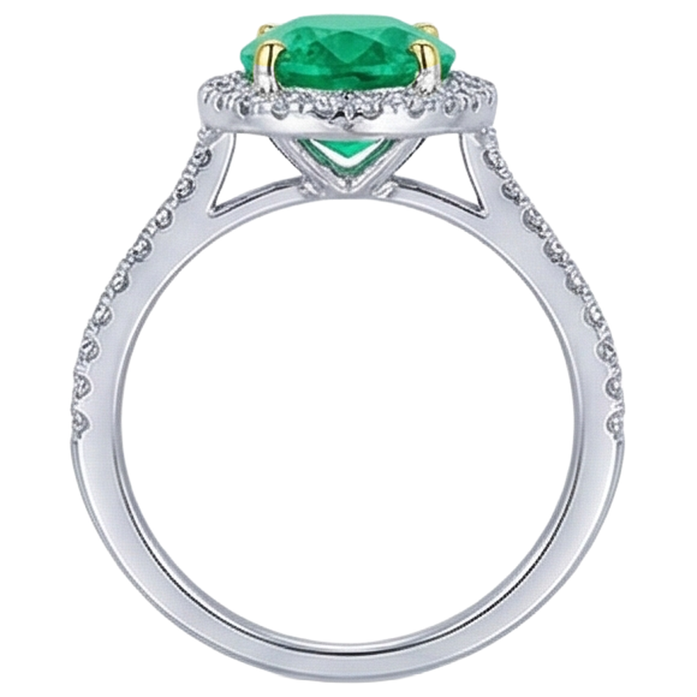 Natural Real ( Not Lab Grown ) Oval Gemstone Halo Ring Green Emerald GIA Round Diamonds