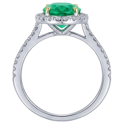 Natural Real ( Not Lab Grown ) Oval Gemstone Halo Ring Green Emerald GIA Round Diamonds