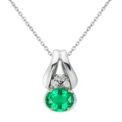 Oval Gemstone Necklace Green Emerald Real Diamond Pendant